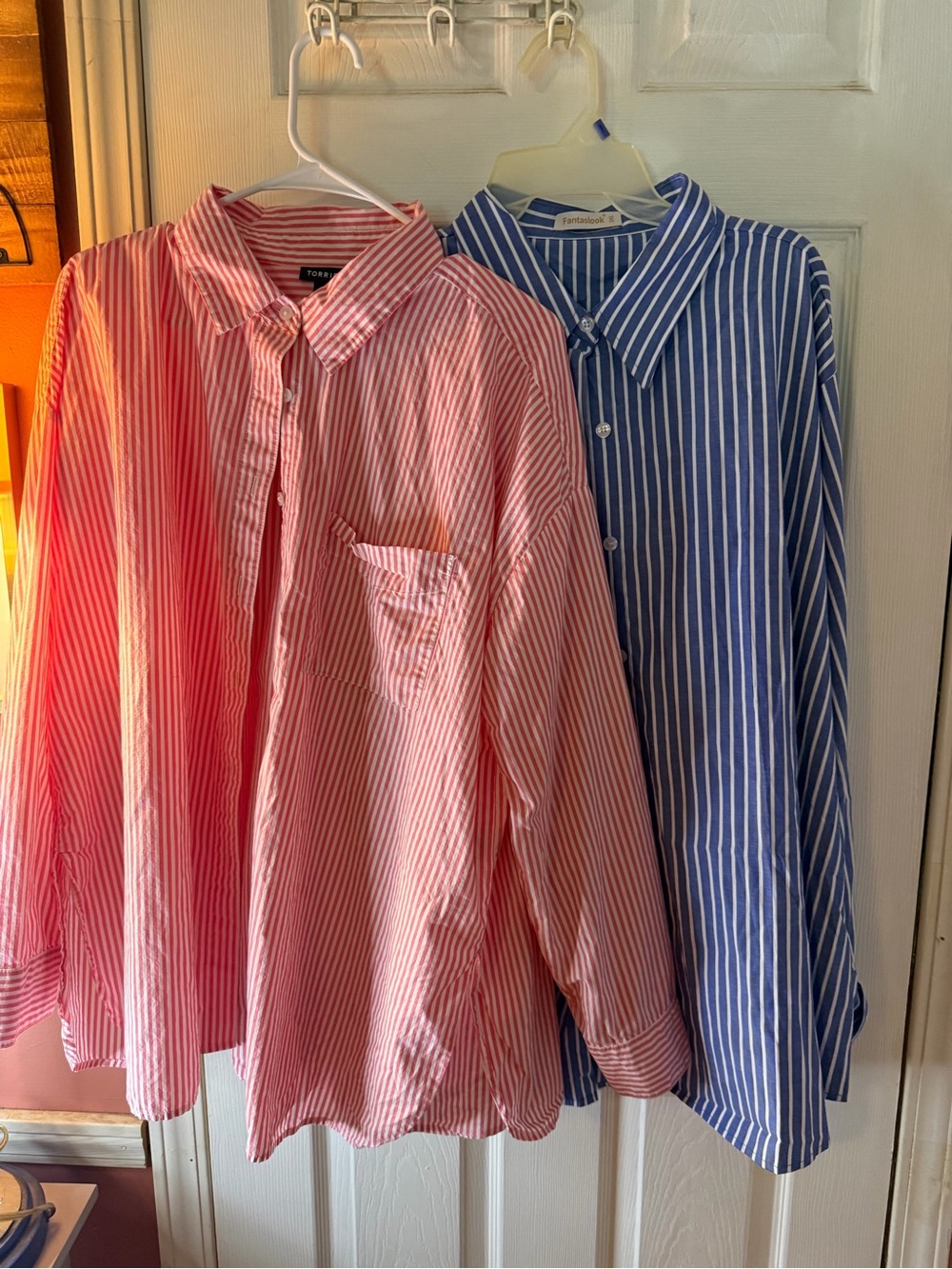 Women’s 2 pc Striped Button-Down Shirts - Pink and blue with white stripes